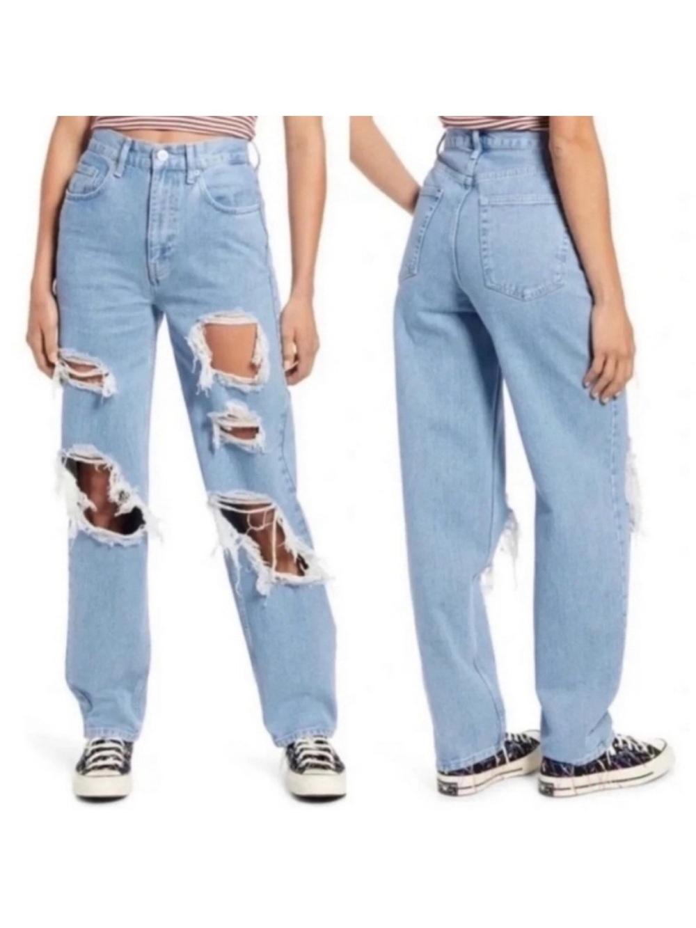 Urban Outfitters BDG Light Blue Distressed High Rise Mom Jeans Denim Edgy - Picture 2 of 11